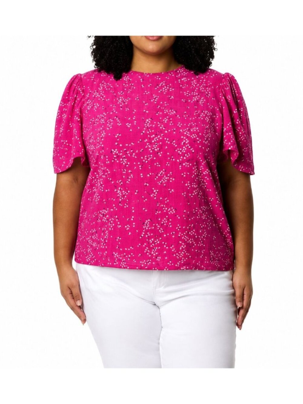 Draper James Womens Pink Floral Textured Puff Sleeve Top XL